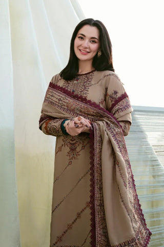 FLORENT - 3PC DHANAK EMBROIDERED SHIRT WITH DHANAK EMBROIDERED SHAWL AND TROUSER - HZG2368