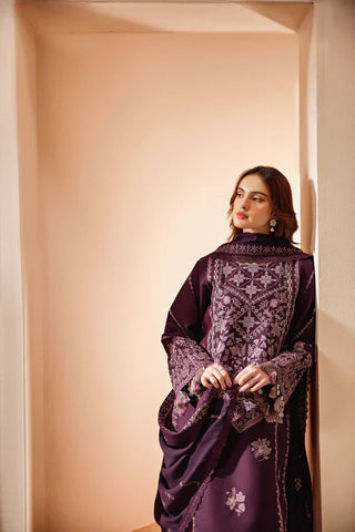 FLORENT - 3PC DHANAK EMBROIDERED SHIRT WITH DHANAK EMBROIDERED SHAWL AND TROUSER - HZG1934