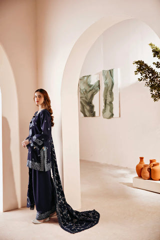 FLORENT - 3PC DHANAK EMBROIDERED SHIRT WITH DHANAK EMBROIDERED SHAWL AND TROUSER - HZG2006