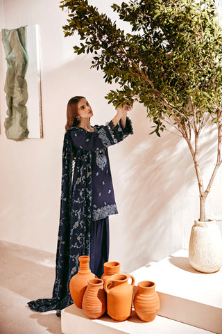 FLORENT - 3PC DHANAK EMBROIDERED SHIRT WITH DHANAK EMBROIDERED SHAWL AND TROUSER - HZG2006