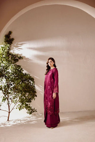 FLORENT - 3PC DHANAK EMBROIDERED SHIRT WITH DHANAK EMBROIDERED SHAWL AND TROUSER - HZG2576