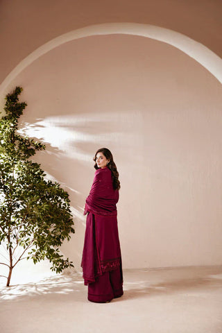 FLORENT - 3PC DHANAK EMBROIDERED SHIRT WITH DHANAK EMBROIDERED SHAWL AND TROUSER - HZG2576