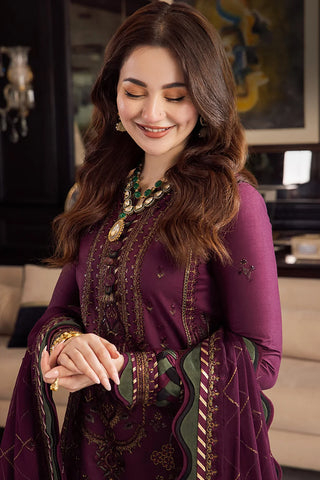 ASIM JOFA - 3PC DHANAK EMBROIDERED SHIRT WITH DHANAK EMBROIDERED DUPATTA AND TROUSER - HZU2426
