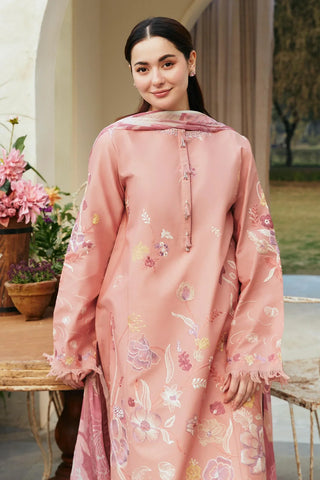 ZARA SHAH JAHAN - 3PC DHANAK EMBROIDERED SHIRT WITH TWILL PRINTED SHAWL AND TROUSER - HZG1547