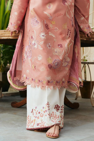 ZARA SHAH JAHAN - 3PC DHANAK EMBROIDERED SHIRT WITH TWILL PRINTED SHAWL AND TROUSER - HZG1547
