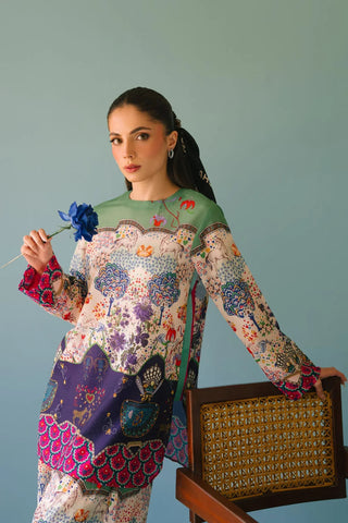 ETHNC - 2PC SILK PRINTED SHIRT WITH SILK PRINTED TROUSER - HZU2499