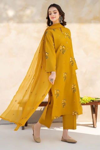 BAROQUE - 3PC DHANAK EMBROIDERED SHIRT WITH CHIFFON EMBROIDERED DUPATTA AND TROUSER - HZG2362