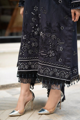 LIBAAS - 3PC DHANAK EMBROIDERED SHIRT WITH DHANAK EMBROIDERED SHAWL AND TROUSER - HZG2380