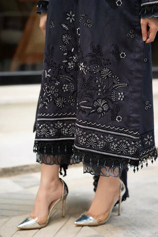 LIBAAS - 3PC DHANAK EMBROIDERED SHIRT WITH DHANAK EMBROIDERED SHAWL AND TROUSER - HZG2380