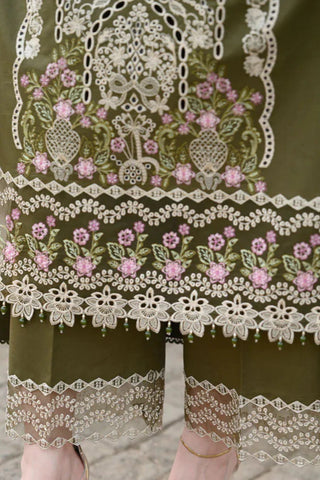 LIBAAS - 3PC KARANDI EMBROIDERED SHIRT WITH KARANDI EMBROIDERED SHAWL AND TROUSER - HZU2462