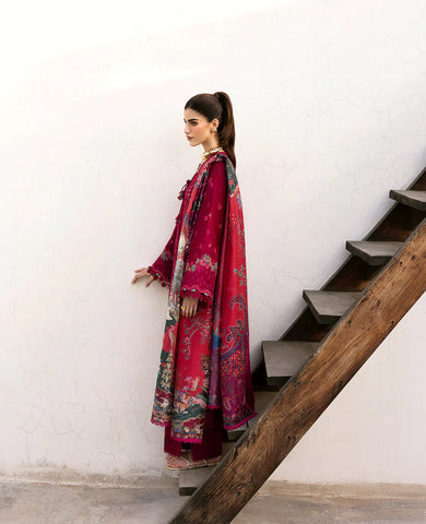 REPUBLIC WOMENSWEAR - 3PC DHANAK EMBROIDERED SHIRT WITH TWILL PRINTED SHAWL AND TROUSER - HZU2484