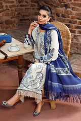 MARIA B - 3PC DHANAK EMBROIDERED SHIRT WITH TWILL PRINTED SHAWL AND TROUSER - HZG1337