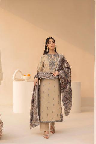 MOHAGNI - 3PC LAWN EMBROIDERED SHIRT WITH MANAAR PRINTED DUPATTA AND TROUSER - HZG2110