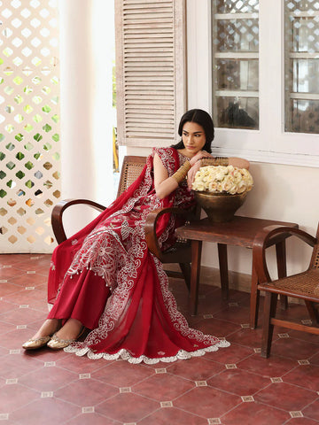 MAHNUR - 3PC LAWN EMBROIDERED SHIRT WITH MANAAR EMBROIDERED DUPATTA AND TROUSER - HZG2174