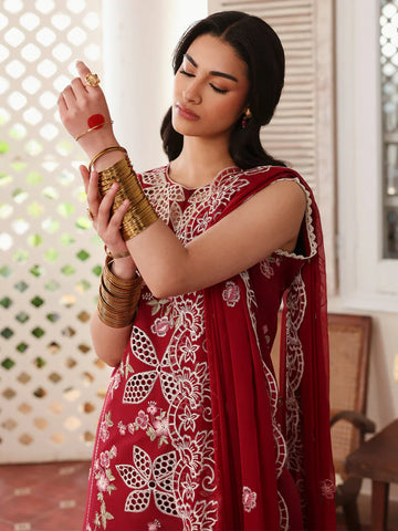 MAHNUR - 3PC LAWN EMBROIDERED SHIRT WITH MANAAR EMBROIDERED DUPATTA AND TROUSER - HZG2174