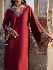 IZEL - 3PC DHANAK EMBROIDERED SHIRT WITH TWILL PRINTED SHAWL AND TROUSER - HZU2583