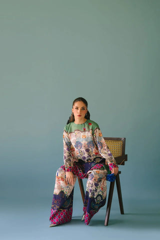 ETHNC - 2PC SILK PRINTED SHIRT WITH SILK PRINTED TROUSER - HZU2499