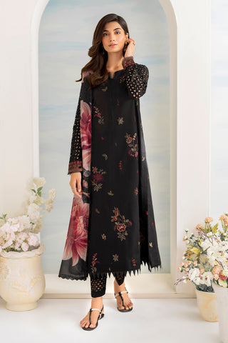 IZNIK - 3PC DHANAK EMBROIDERED SHIRT WITH TWILL PRINTED SHAWL AND TROUSER - HZG1819