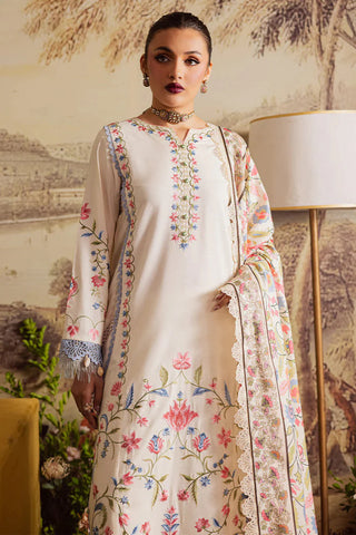 MAHNUR - 3PC DHANAK EMBROIDERED SHIRT WITH TWILL PRINTED SHAWL AND TROUSER - HZU2532