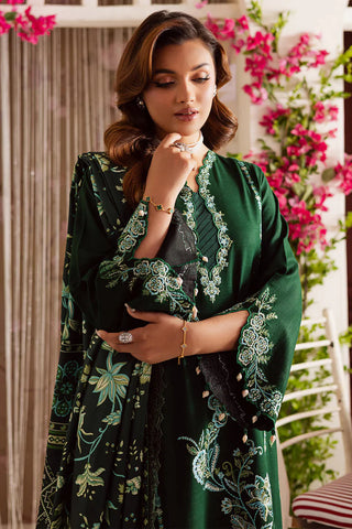 MAHNUR - 3PC DHANAK EMBROIDERED SHIRT WITH TWILL PRINTED SHAWL AND TROUSER - HZU2531