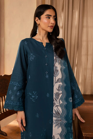NUREH - 3PC DHANAK EMBROIDERED SHIRT WITH TWILL PRINTED SHAWL AND TROUSER - HZG2392