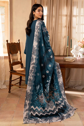 NUREH - 3PC DHANAK EMBROIDERED SHIRT WITH TWILL PRINTED SHAWL AND TROUSER - HZG2392