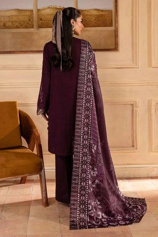 NUREH - 3PC DHANAK EMBROIDERED SHIRT WITH TWILL PRINTED SHAWL AND TROUSER - HZG2547