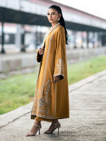IZEL - 3PC DHANAK EMBROIDERED SHIRT WITH TWILL PRINTED SHAWL AND TROUSER - HZG2370