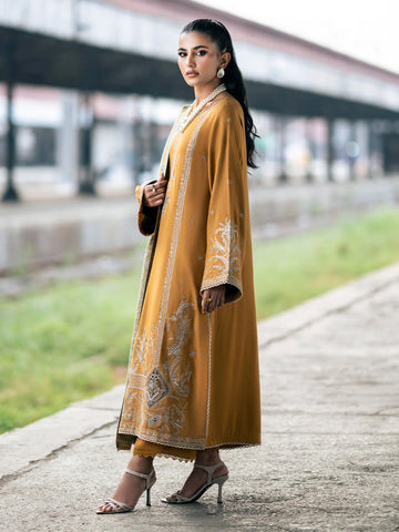 IZEL - 3PC DHANAK EMBROIDERED SHIRT WITH TWILL PRINTED SHAWL AND TROUSER - HZG2370