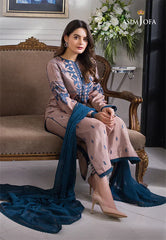 ASIM JOFA - 3PC DHANAK EMBROIDERED SHIRT WITH CHIFFON DUPATTA & TROUSER - HZG2361