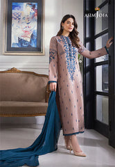 ASIM JOFA - 3PC DHANAK EMBROIDERED SHIRT WITH CHIFFON DUPATTA & TROUSER - HZG2361