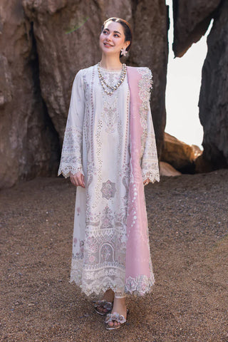 QALAMKAR - 3PC LAWN CHIKANKAARI EMBROIDERED SHIRT WITH ORGANZA PRINTED EMBROIDERED DUPATTA AND TROUSER - HZG2263