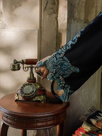 IZEL - 3PC KHADDAR  EMBROIDERED SHIRT WITH TWILL PRINTED SHAWL AND TROUSER - HZU2587