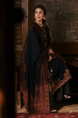 IZEL - 3PC DHANAK EMBROIDERED SHIRT TWILL PRINTED SHAWL AND TROUSER - HZG3161