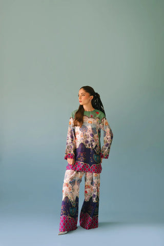 ETHNC - 2PC SILK PRINTED SHIRT WITH SILK PRINTED TROUSER - HZU2499