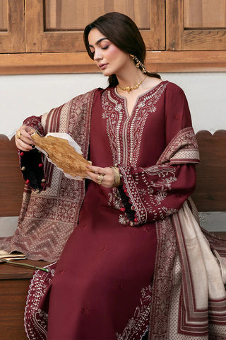 IZEL - 3PC DHANAK EMBROIDERED SHIRT WITH TWILL PRINTED SHAWL AND TROUSER - HZU2594