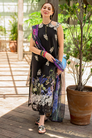 ASIFA AND NABEEL - 3PC LAWN PRINTED EMBROIDERED SHIRT WITH CHIFFON PRINTED DUPATTA AND LAWN TROUSER - HZG2147