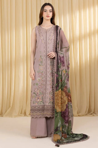 SAPPHIRE - 3PC DHANAK EMBROIDERED SHIRT WITH TWILL PRINTED SHAWL AND TROUSER - HZG2413