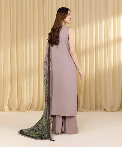 SAPPHIRE - 3PC DHANAK EMBROIDERED SHIRT WITH TWILL PRINTED SHAWL AND TROUSER - HZG2413