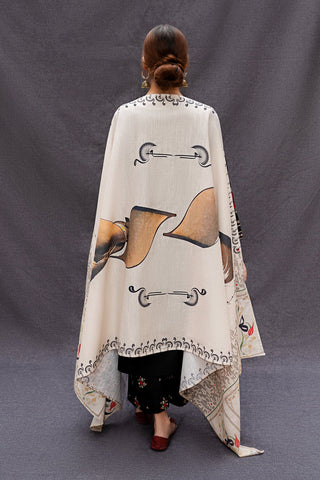 URGE - 3PC DHANAK EMBROIDERED SHIRT WITH TWILL PRINTED SHAWL AND TROUSER - HZG1461