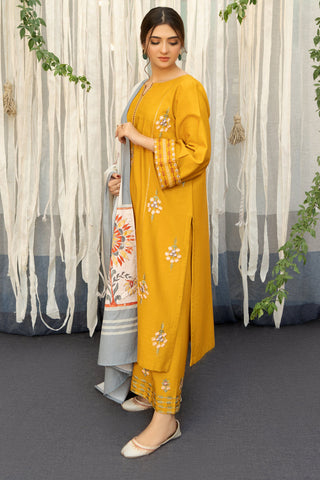URGE - 3PC DHANAK EMBROIDERED SHIRT WITH PASHMINA WOOL PRINTED SHAWL AND TROUSER - HZG1415