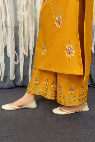 URGE - 3PC DHANAK EMBROIDERED SHIRT WITH PASHMINA WOOL PRINTED SHAWL AND TROUSER - HZG1415