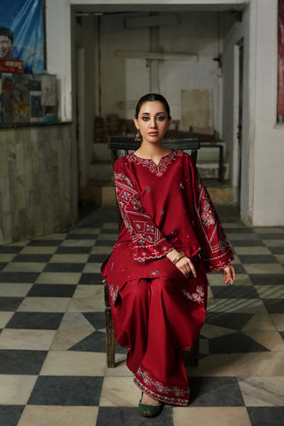 URGE - 2PC DHANAK EMBROIDERED SHIRT WITH DHANAK EMBROIDERED TROUSER - HZG2325