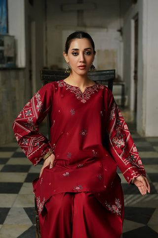 URGE - 2PC DHANAK EMBROIDERED SHIRT WITH DHANAK EMBROIDERED TROUSER - HZG2325