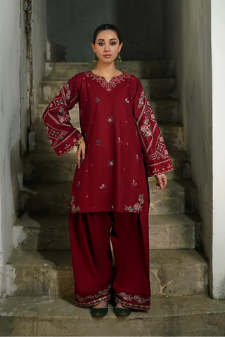 URGE - 2PC DHANAK EMBROIDERED SHIRT WITH DHANAK EMBROIDERED TROUSER - HZG2325