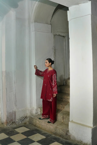 URGE - 2PC DHANAK EMBROIDERED SHIRT WITH DHANAK EMBROIDERED TROUSER - HZG2325