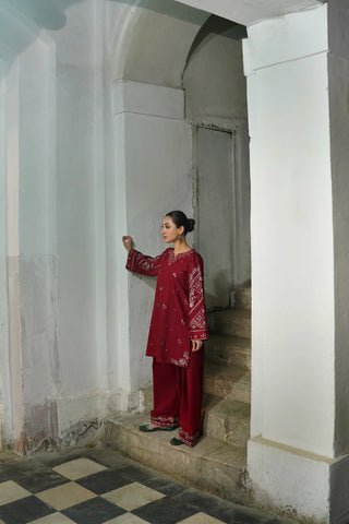 URGE - 2PC DHANAK EMBROIDERED SHIRT WITH DHANAK EMBROIDERED TROUSER - HZG2325