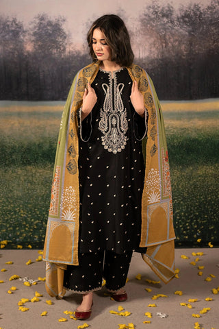 URGE - 3PC DHANAK EMBROIDERED SHIRT WITH TWILL PRINTED SHAWL AND TROUSER - HZG2371