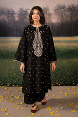 URGE - 3PC DHANAK EMBROIDERED SHIRT WITH TWILL PRINTED SHAWL AND TROUSER - HZG2371