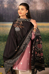 URGE - 3PC DHANAK EMBROIDERED SHIRT WITH TWILL PRINTED SHAWL AND TROUSER - HZG2390